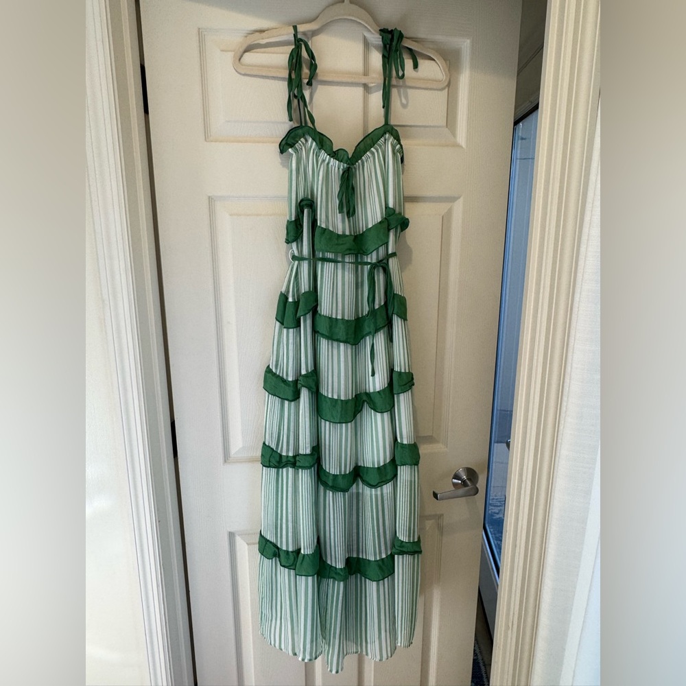 Green and White Striped Maxi Dress